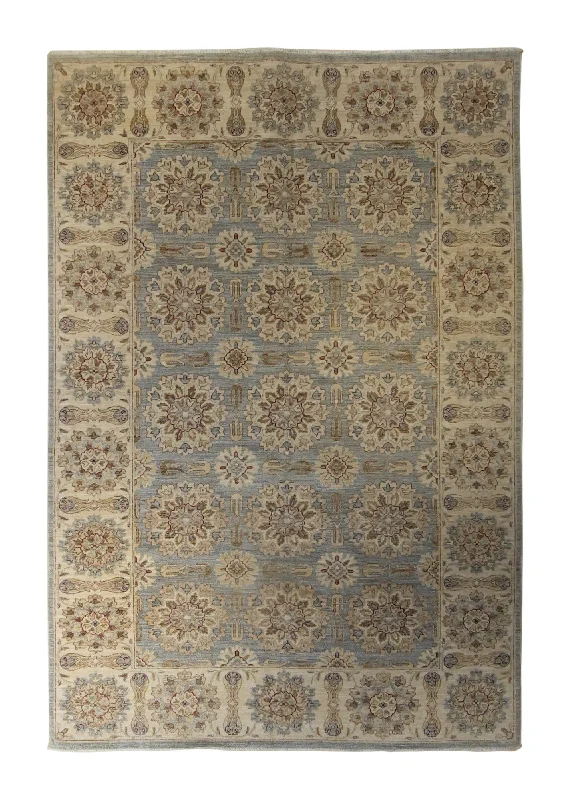 Oriental Rug Pakistani Handmade Area Transitional 5'11"x8'5" (6x8) Whites/Beige Blue Antique Washed Floral Oushak Design #A35378