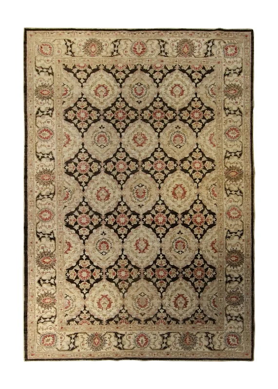 Oriental Rug Pakistani Handmade Area Transitional 6'1"x8'9" (6x9) Whites/Beige Black Red Antique Washed Floral Oushak Design #A35379