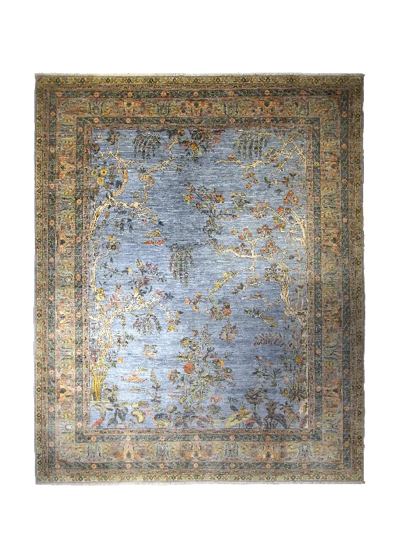 Oriental Rug Pakistani Handmade Area Transitional 8'1"x9'11" (8x10) Blue Green Tree of Life Design #A35407