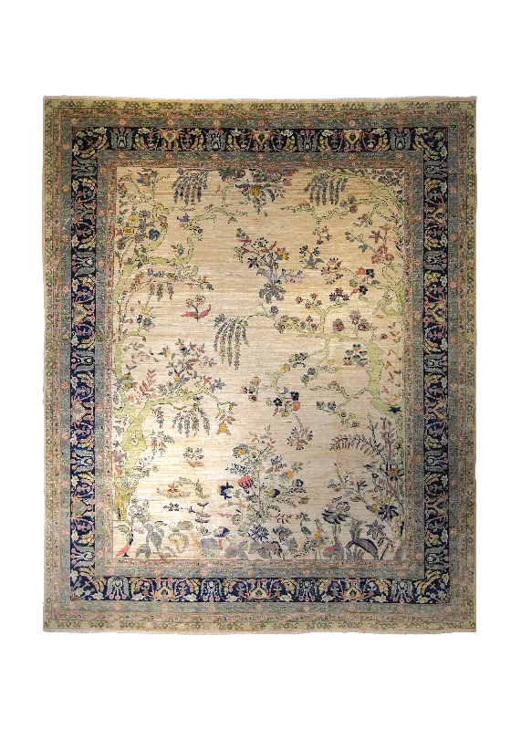 Oriental Rug Pakistani Handmade Area Transitional Neutral 8'0"x9'10" (8x10) Whites/Beige Green Blue Tree of Life Design #A35406