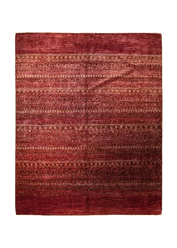 Oriental Rug Pakistani Handmade Area Transitional Tribal 8'1"x10'0" (8x10) Red Stripes Grass Gabbeh Design #A35382