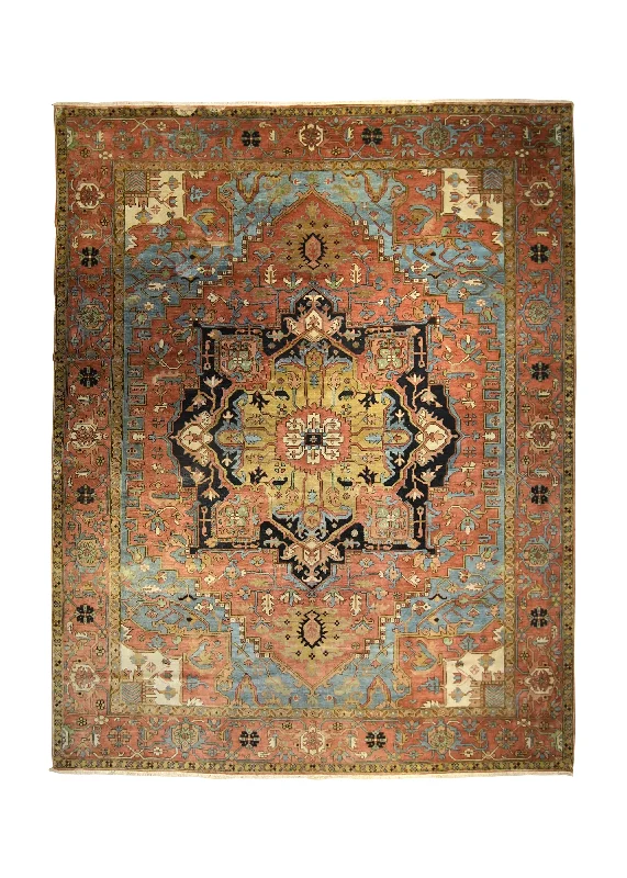 Oriental Rug Pakistani Handmade Area Transitional Tribal 9'0"x12'0" (9x12) Pink Blue Geometric Serapi Design #A35465