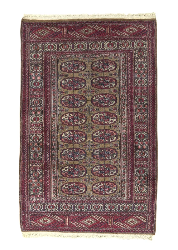 Oriental Rug Pakistani Handmade Area Tribal 3'1"x4'10" (3x5) Pink Red Bokhara Design #33695