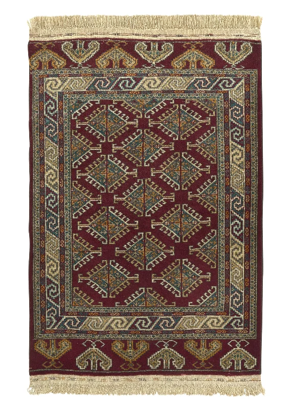 Oriental Rug Pakistani Handmade Area Tribal 3'3"x4'8" (3x5) Red Bokhara Design #32153