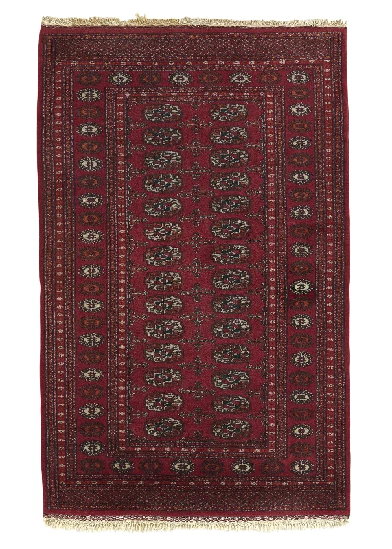 Oriental Rug Pakistani Handmade Area Tribal 3'3"x4'11" (3x5) Red Bokhara Design #35196