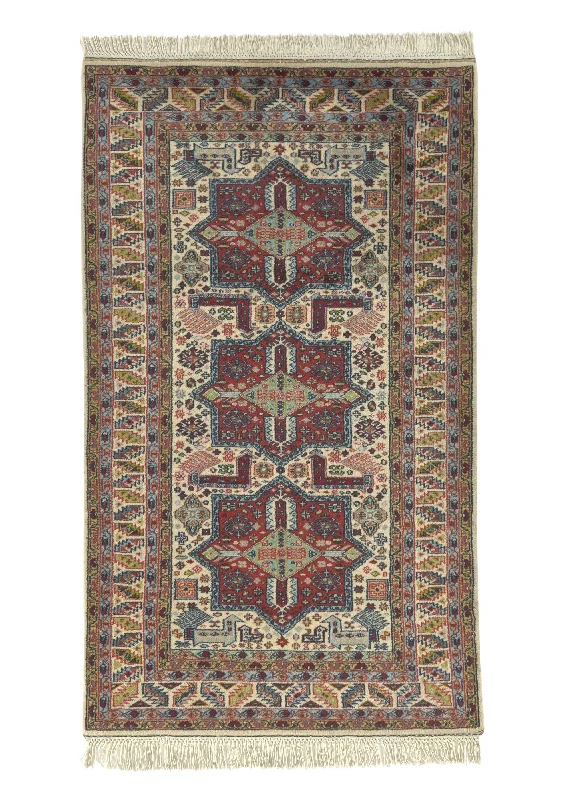 Oriental Rug Pakistani Handmade Area Tribal 3'0"x5'3" (3x5) Whites/Beige Red Geometric Design #28916