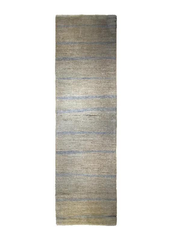 Oriental Rug Pakistani Handmade Runner Modern Neutral 3'9"x13'1" (4x13) Whites/Beige Blue Plain Gabbeh Design #A35408