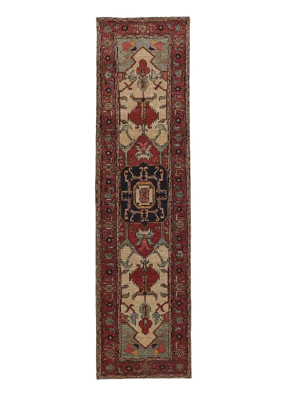 Oriental Rug Pakistani Handmade Runner Transitional 2'8"x10'0" (3x10) Red Whites/Beige Geometric Serapi Design #35125