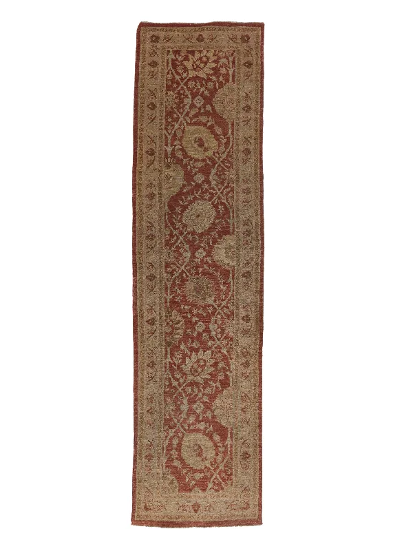 Oriental Rug Pakistani Handmade Runner Transitional 2'9"x10'1" (3x10) Red Whites/Beige Oushak Design #32701