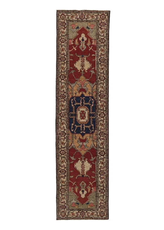 Oriental Rug Pakistani Handmade Runner Transitional 2'7"x10'2" (3x10) Whites/Beige Red Blue Geometric Serapi Design #35352