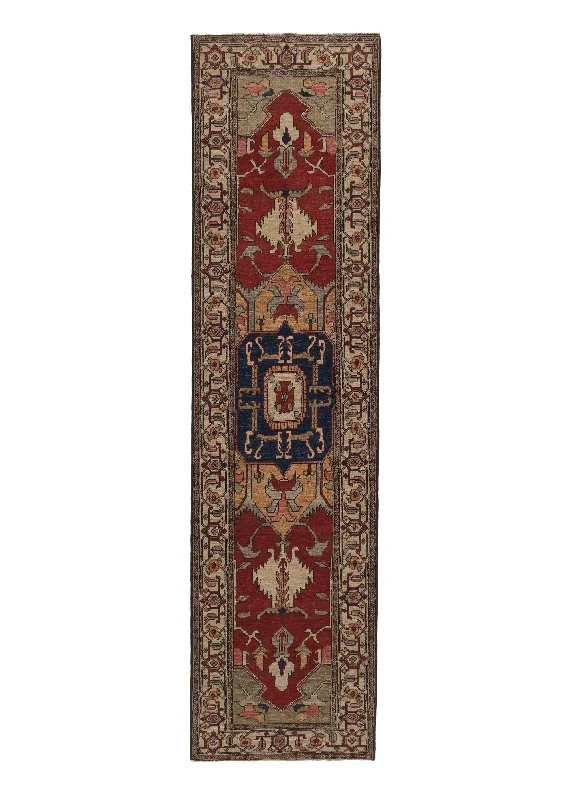 Oriental Rug Pakistani Handmade Runner Transitional 2'7"x10'3" (3x10) Whites/Beige Red Blue Geometric Serapi Design #35355