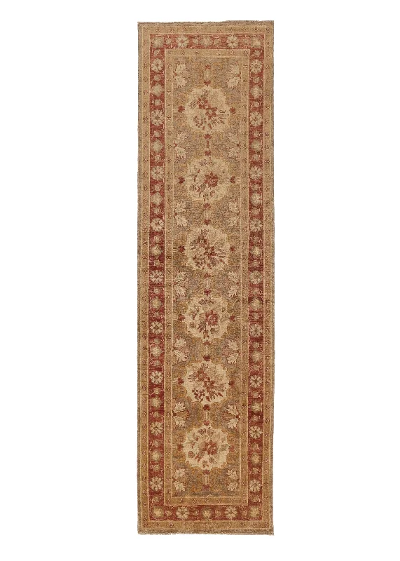 Oriental Rug Pakistani Handmade Runner Transitional 2'9"x10'4" (3x10) Whites/Beige Red Oushak Design #27016