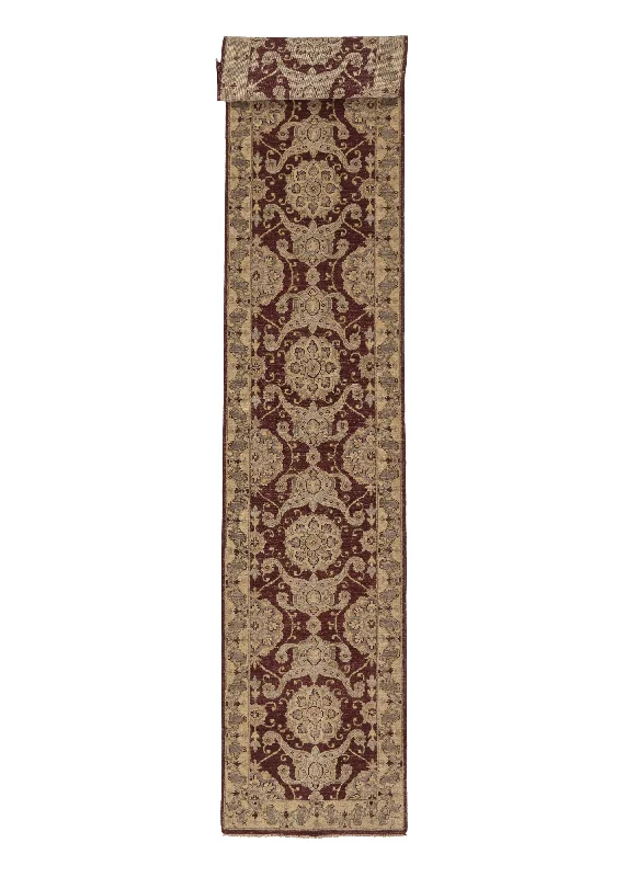 Oriental Rug Pakistani Handmade Runner Transitional 2'6"x12'5" (3x12) Gray Whites/Beige Red Oushak Design #33260