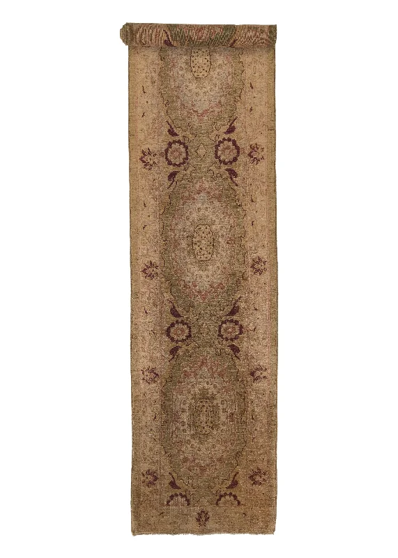 Oriental Rug Pakistani Handmade Runner Transitional 2'9"x14'6" (3x15) Brown Whites/Beige Oushak Design #33846