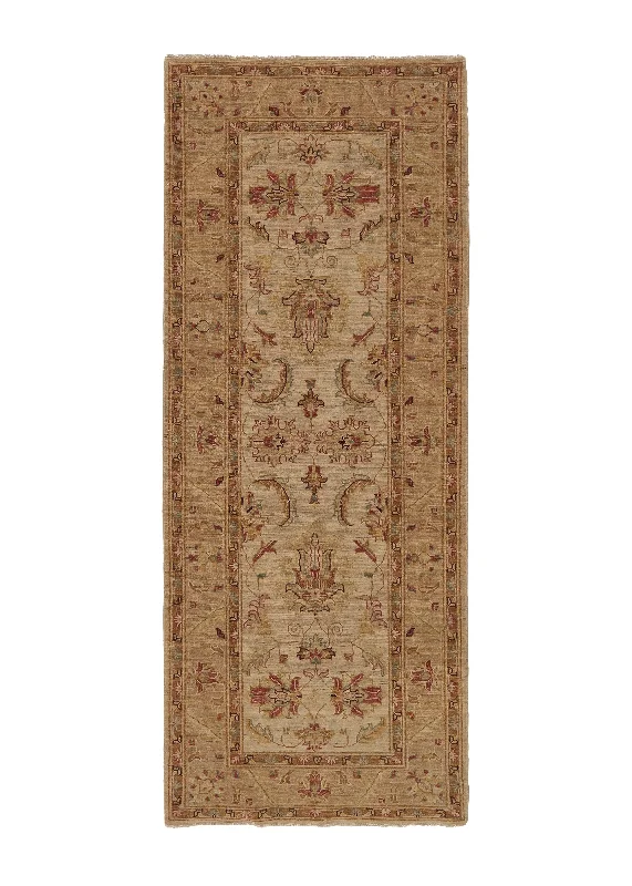 Oriental Rug Pakistani Handmade Runner Transitional 2'8"x6'8" (3x7) Whites/Beige Geometric Heriz Design #35319