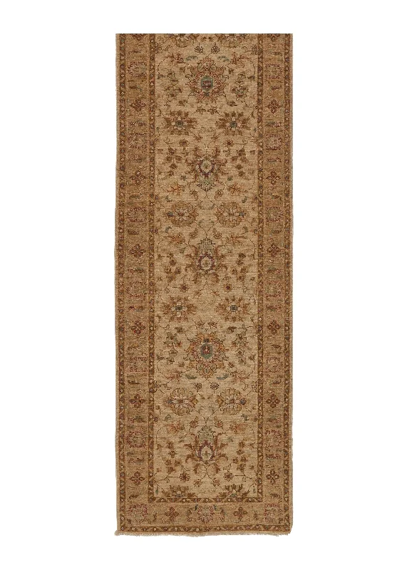 Oriental Rug Pakistani Handmade Runner Transitional 2'8"x9'5" (3x9) Whites/Beige Floral Design #35404