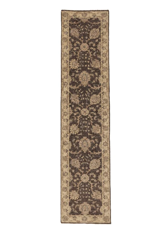 Oriental Rug Pakistani Handmade Runner Transitional Neutral 2'7"x11'5" (3x11) Brown Whites/Beige Oushak Design #33264