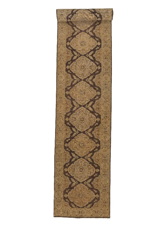 Oriental Rug Pakistani Handmade Runner Transitional Neutral 2'10"x18'3" (3x18) Brown Whites/Beige Oushak Design #30343