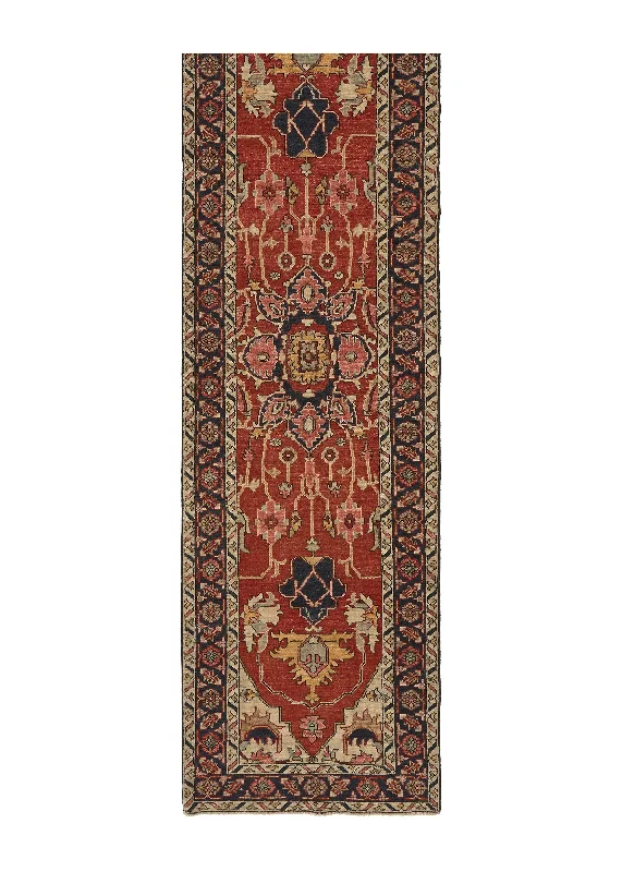 Oriental Rug Pakistani Handmade Runner Transitional Tribal 2'9"x9'8" (3x10) Red Blue Geometric Heriz Design #35365