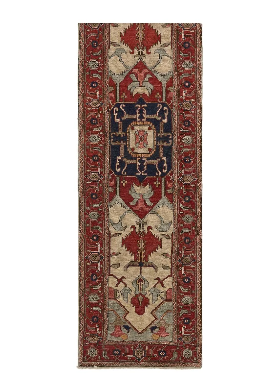 Oriental Rug Pakistani Handmade Runner Transitional Tribal 2'7"x10'0" (3x10) Red Blue Geometric Serapi Design #35388