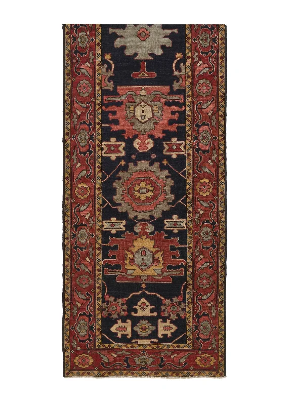 Oriental Rug Pakistani Handmade Runner Transitional Tribal 3'1"x13'7" (3x14) Blue Red Geometric Serapi Design #35366