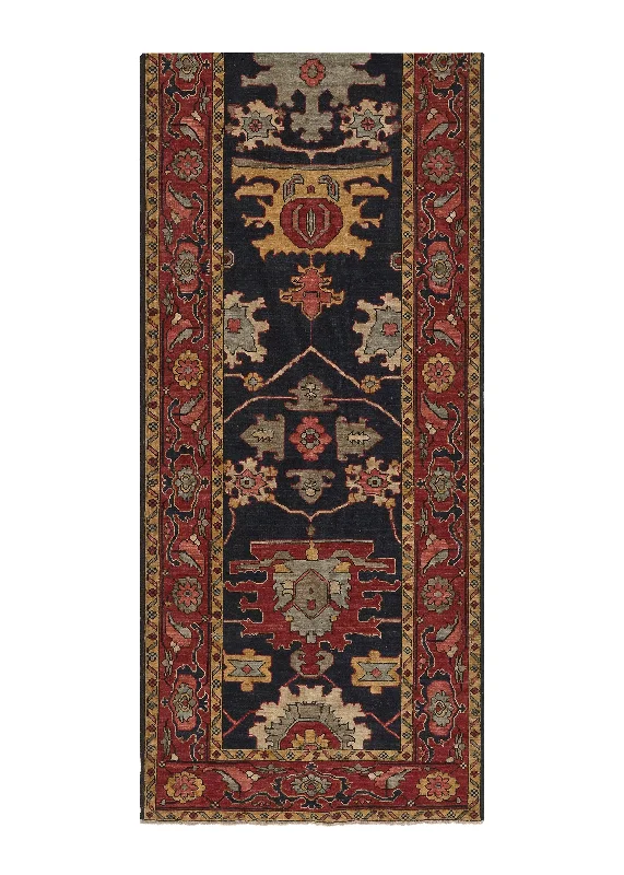 Oriental Rug Pakistani Handmade Runner Transitional Tribal 3'2"x13'11" (3x14) Blue Red Geometric Serapi Design #35375