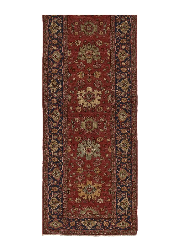 Oriental Rug Pakistani Handmade Runner Transitional Tribal 3'1"x13'9" (3x14) Red Blue Floral Serapi Design #35472