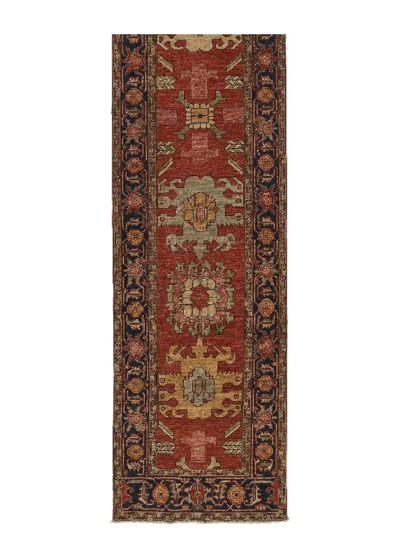 Oriental Rug Pakistani Handmade Runner Transitional Tribal 2'7"x13'9" (3x14) Red Blue Geometric Serapi Design #35354