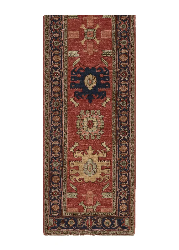 Oriental Rug Pakistani Handmade Runner Transitional Tribal 3'2"x14'0" (3x14) Red Blue Geometric Serapi Design #35373