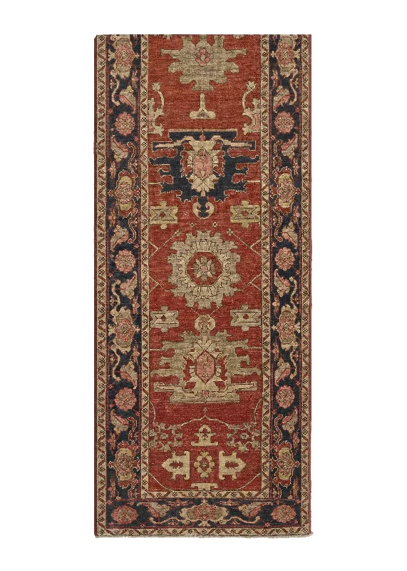 Oriental Rug Pakistani Handmade Runner Transitional Tribal 3'2"x14'0" (3x14) Red Blue Geometric Serapi Design #35379