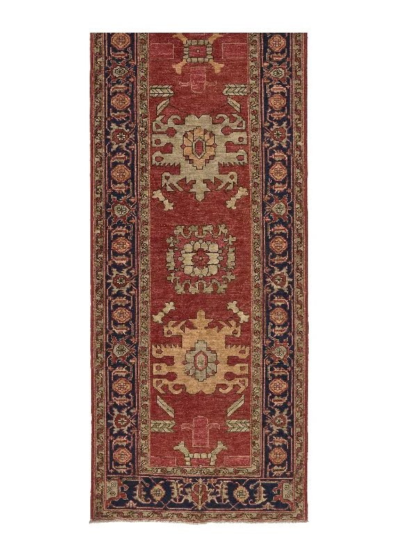 Oriental Rug Pakistani Handmade Runner Transitional Tribal 3'1"x13'6" (3x14) Red Blue Geometric Serapi Design #35390