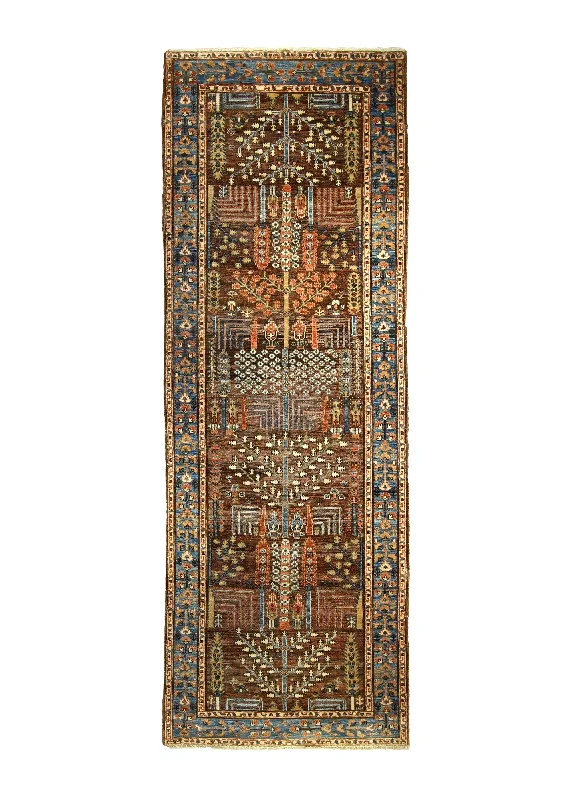 Oriental Rug Pakistani Handmade Runner Transitional Tribal 4'1"x11'11" (4x12) Brown Blue Tree of Life Ariana Bakhshayesh Design #A35409