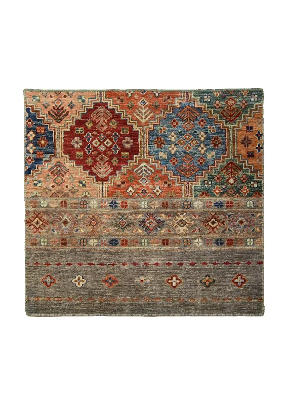 Oriental Rug Pakistani Handmade Square Transitional Tribal 2'5"x2'7" (2x3) Multi-color Panel Partition Design #A35155