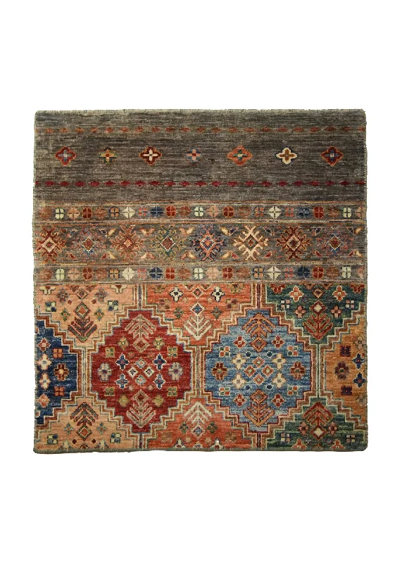 Oriental Rug Pakistani Handmade Square Transitional Tribal 2'6"x2'7" (3x3) Multi-color Panel Partition Design #A35154