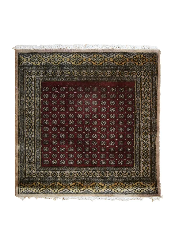 Oriental Rug Pakistani Handmade Square Tribal 2'0"x2'1" (2x2) Red Geometric Bokhara Design #A35129