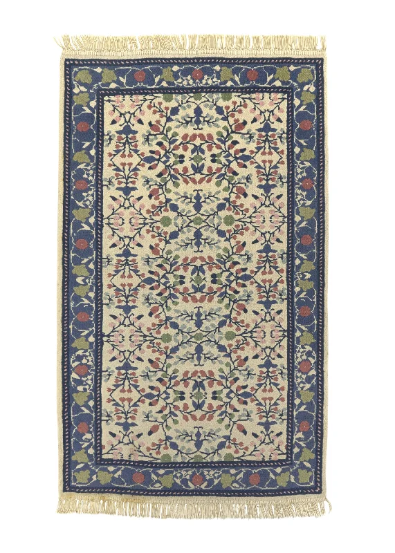 Oriental Rug Tunisian Handmade Area Traditional 3'0"x5'0" (3x5) Whites/Beige Blue Floral Design #28626