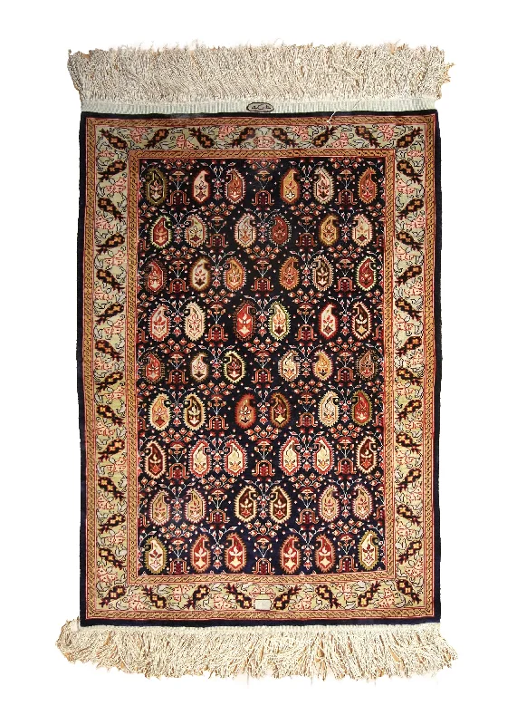 Oriental Rug Turkish Handmade Area Traditional 1'11"x2'8" (2x3) Blue Red Paisley/Boteh Design #A35399