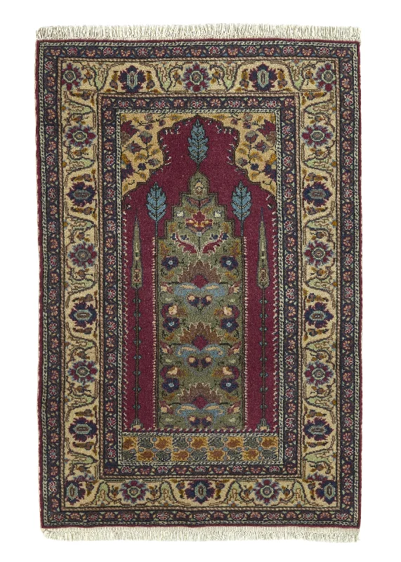 Oriental Rug Turkish Handmade Area Traditional 3'0"x4'7" (3x5) Whites/Beige Prayer Rug Design #35146