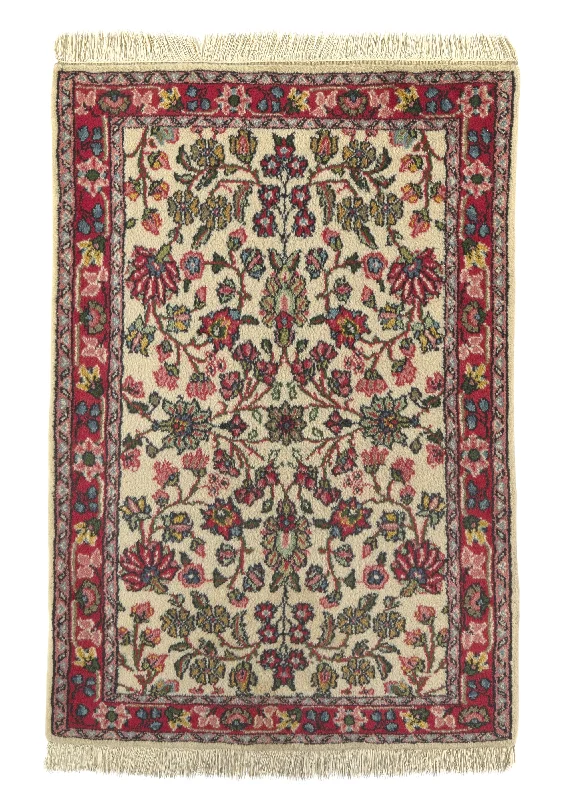 Oriental Rug Turkish Handmade Area Traditional 3'4"x4'11" (3x5) Whites/Beige Red Floral Design #20349