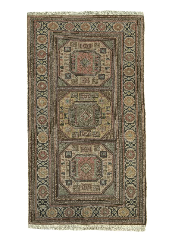 Oriental Rug Turkish Handmade Area Tribal 3'0"x6'0" (3x6) Pink Whites/Beige Geometric Design #34955