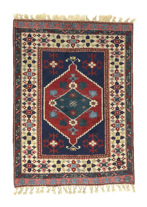 Oriental Rug Turkish Handmade Area Tribal 3'6"x4'9" (4x5) Red Blue Geometric Design #32350