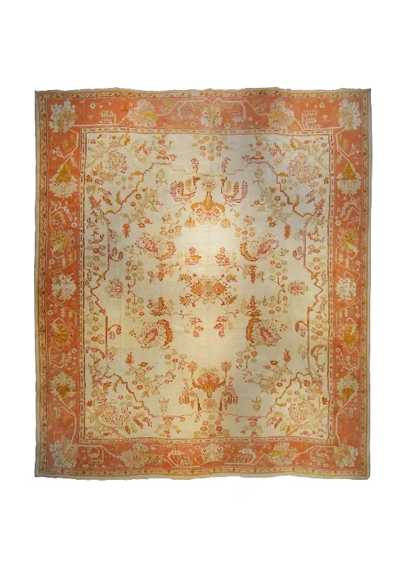 Oriental Rug Turkish Handmade Square Antique Tribal 16'7"x17'11" (17x18) Whites/Beige Red Floral Oushak Design #A35116