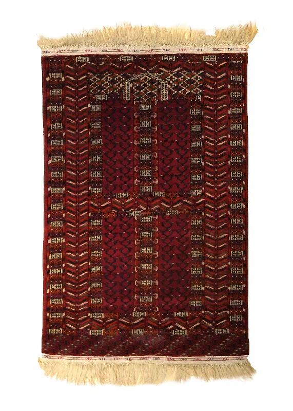 Oriental Rug Turkmen Handmade Area Tribal Vintage 2'8"x4'3" (3x4) Red Geometric Yamud Tekke Design #A35403