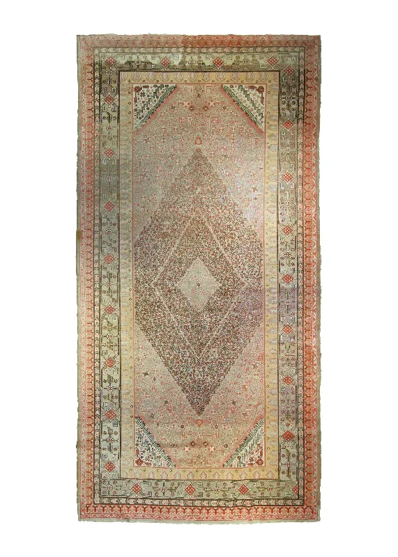 Oriental Rug Uzbek Handmade Runner Area Antique Traditional 6'4"x13'6" (6x14) Green Orange Geometric Design #A35417