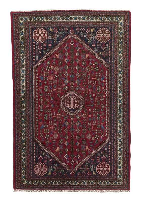 Persian Rug Abadeh Handmade Area Tribal 3'3"x4'11" (3x5) Red Geometric Design #34079