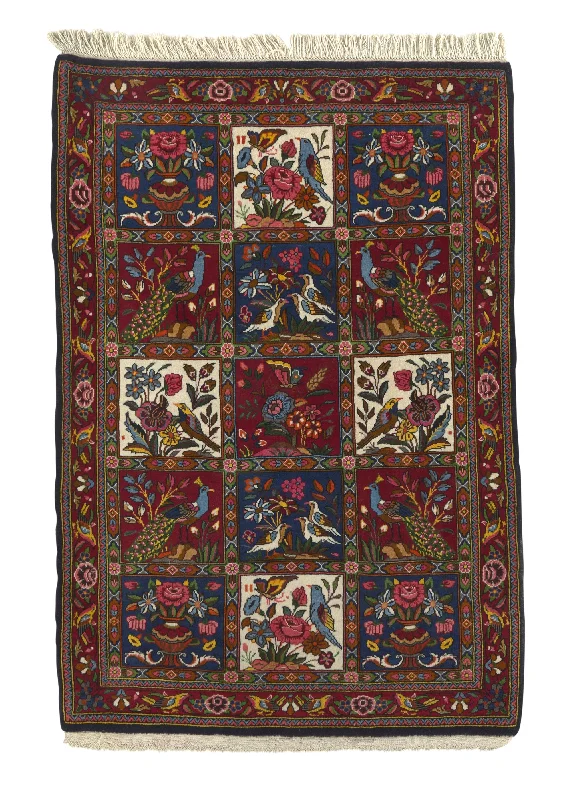 Persian Rug Bakhtiari Handmade Area Tribal Traditional 3'5"x5'1" (3x5) Red Multi-color Garden Animals Design #28617