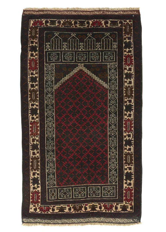 Persian Rug Baloch Handmade Area Tribal 2'8"x4'5" (3x4) Brown Prayer Rug Design #24116