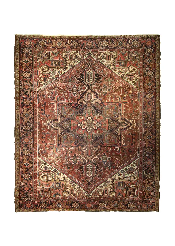 Persian Rug Heriz Handmade Area Antique Tribal 8'0"x9'6" (8x10) Red Geometric Heriz Design #A35392