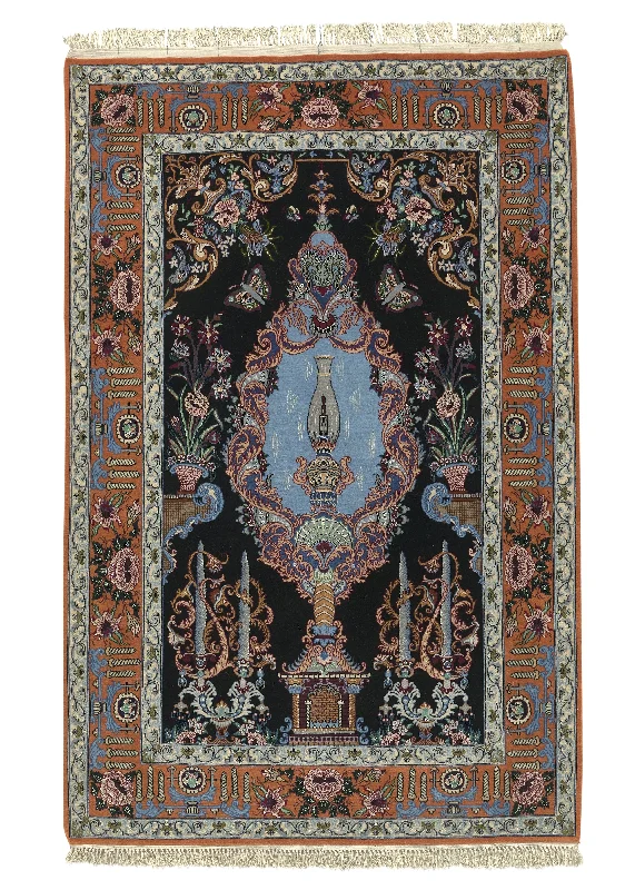 Persian Rug Isfahan Handmade Area Traditional 3'7"x5'5" (4x5) Orange Blue Unusual Design #34851