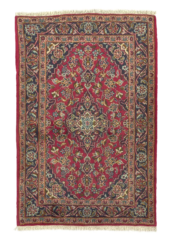 Persian Rug Kashan Handmade Area Traditional 3'4"x5'1" (3x5) Red Toranj Mehrab Floral Design #16592